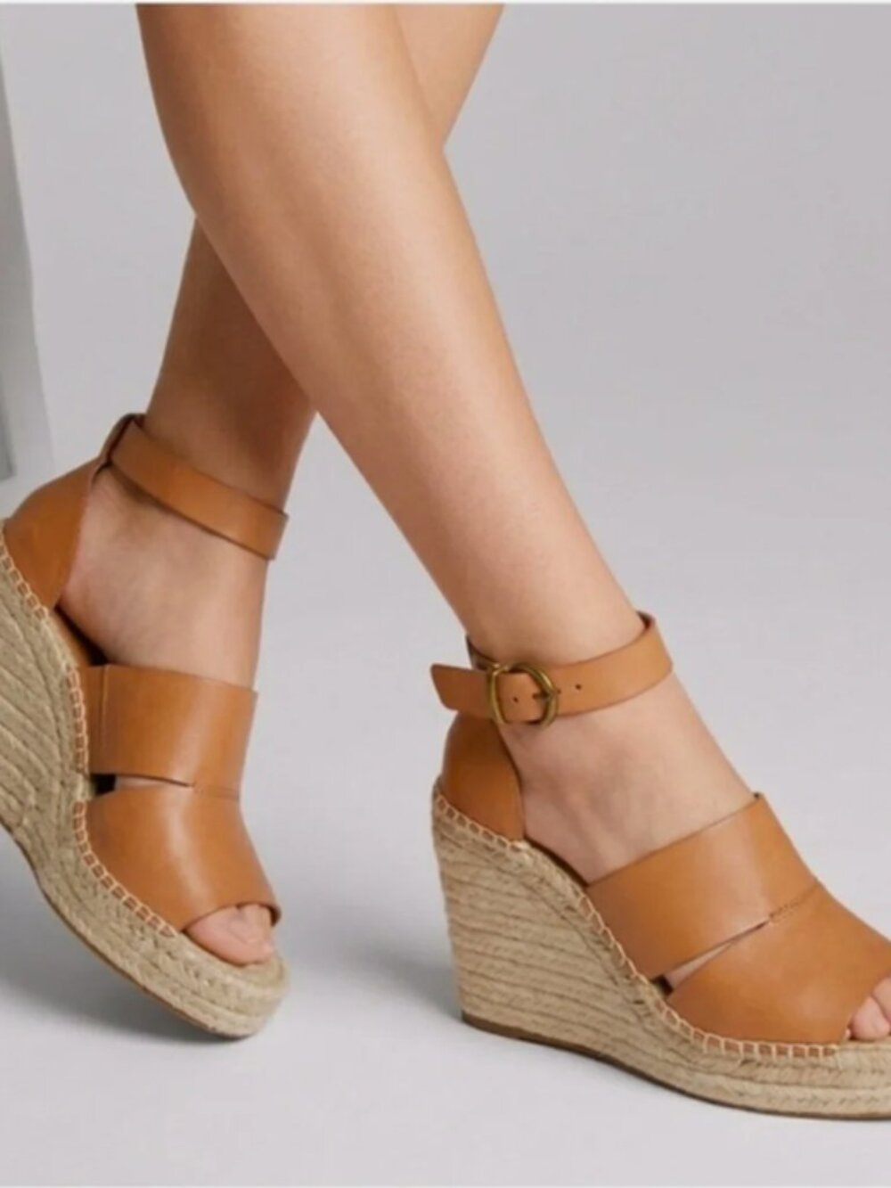 Treasure and Bond Tan Espadrille Wedge Sandals with Ankle Strap